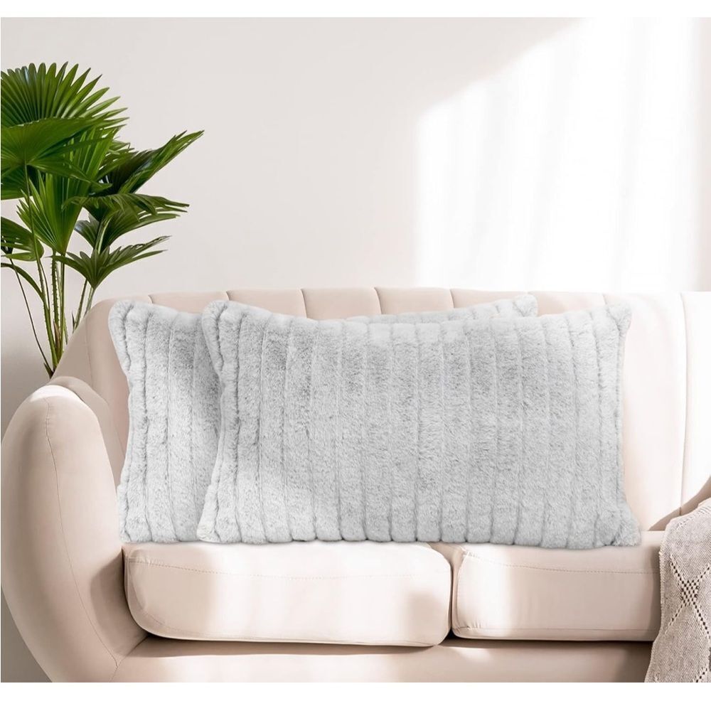 Mary Hatch Silver Grey Faux Fur Decorative Pillow Covers